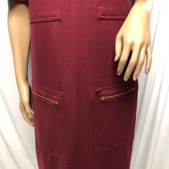 J Crew Maroon Zipper Ponte Dress Womens Size 14 Short Sleeve Shift Comfy Office - Picture 3 of 9